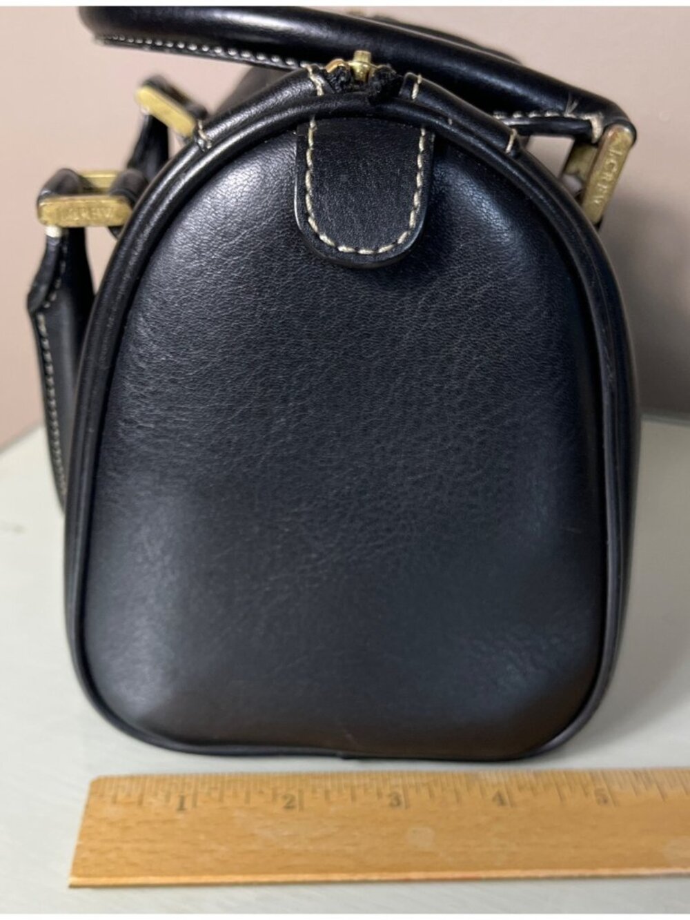 J Crew Leather Black Satchel Small 8.5x5 Top Handles Structured Roomy Bag Purse - Picture 11 of 16